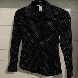 Navy blue and white polka dot button down like new